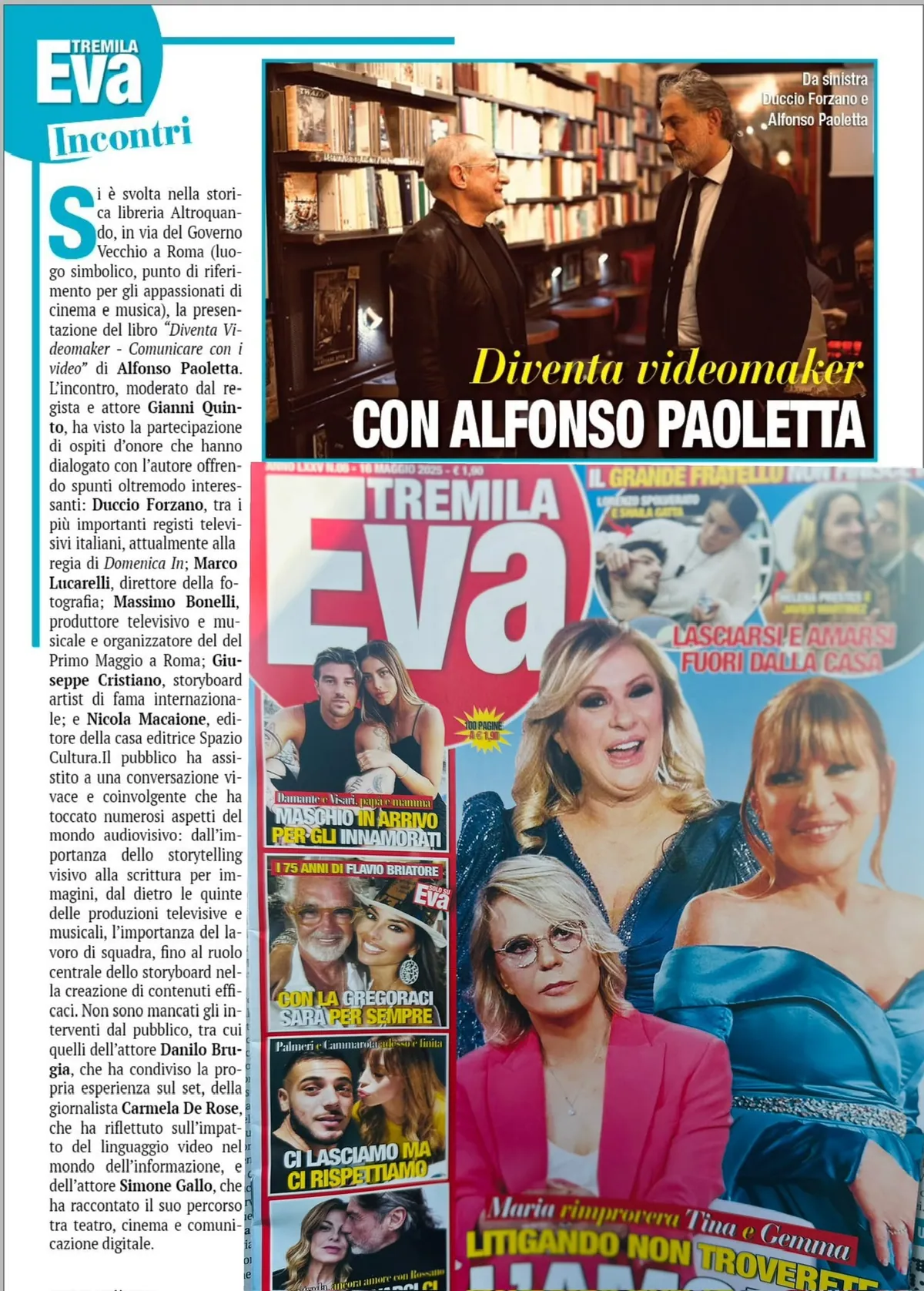 Pagina del settimanale Eva Tremila sulla presentazione del libro a Roma, accanto alla copertina